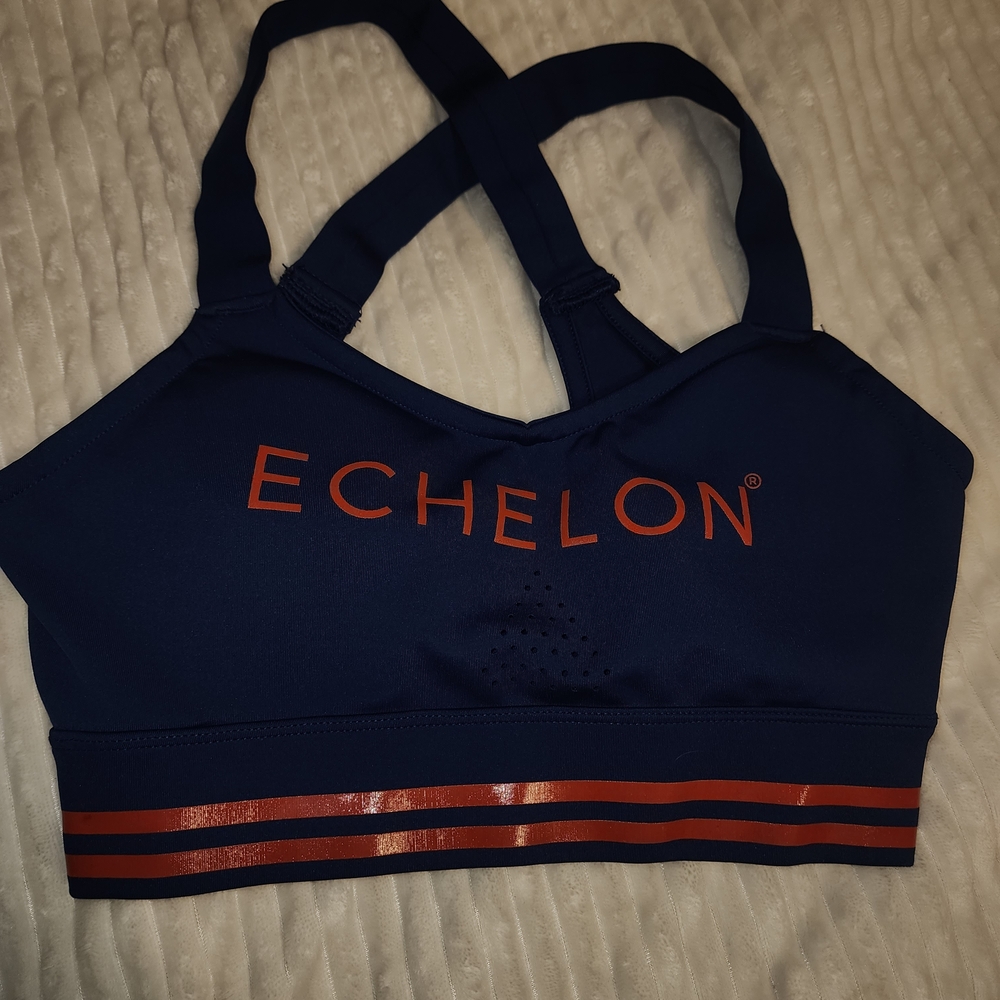 Navy Sports Bra with Red Accents